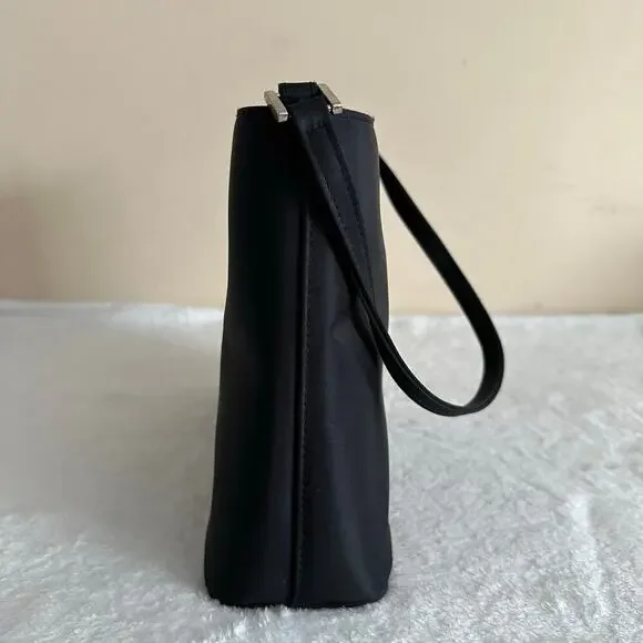 Kate Spade Black Nylon Shoulder Bag Sleek Minimal Y2K Classic Chic Clean Girl - Picture 4 of 16